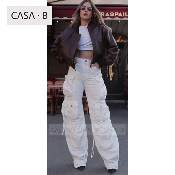 SOON to CASA B| Femme Street Style White Baggy Cargo Denim Wide Womenās Jeans - Picture 4 of 9